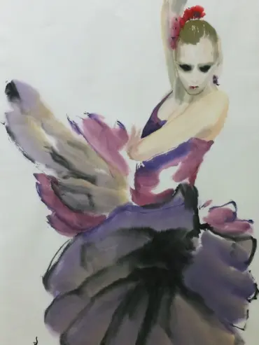Flamenco Coloreado tinta sobre papel No. 11 Maggie Wen 2016 scaled